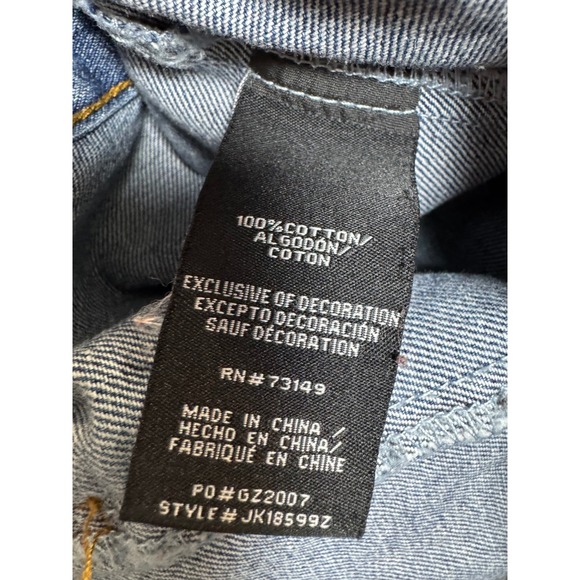 Boom Boom Jeans Distressed Embroidered Floral Denim Jacket Blue Womens Large L - Picture 5 of 8